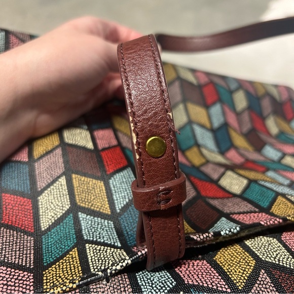 Fossil Women's Rachel Large Tote Bag Multicolor Chevron Zipper Top - Picture 10 of 14